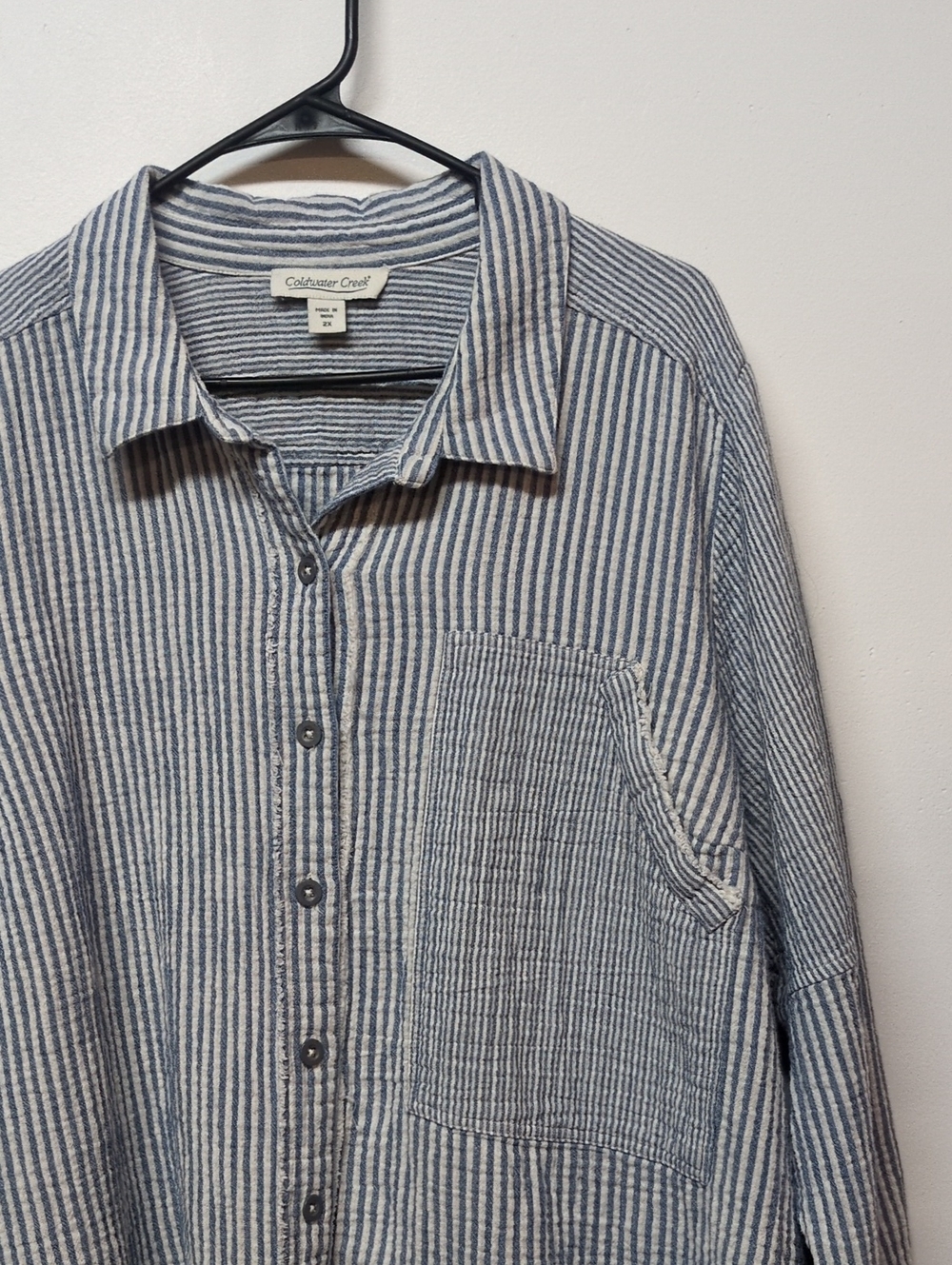 Coldwater Creek Blue White Stripe Button Up Shirt, Size 2X - Picture 3 of 8